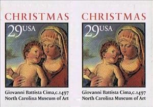 Se-tenant, Madonna and Child in a Landscape, by Giovanni Battista Cima, United States of America,  , Christmas, Paintings, Religion