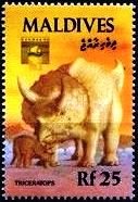 Stamp, Triceratops, Maldives,  , Animals (Fauna), Dinosaurs, Prehistorical Animals, Reptiles