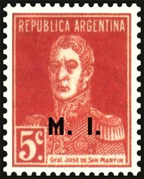 Stamp, José Francisco de San Martín (1778-1850), ovpt. "M.I.", Argentina,  , Famous People, Freedom Fighters, Generals, Heroes, Men, Revolutions