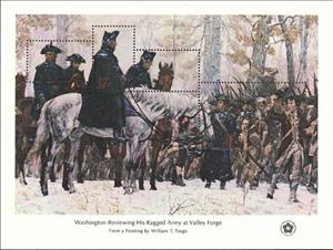 Souvenir Sheet, Washington Reviewing His Army at Valley Forge, by Trego, United States of America,  , Animals (Fauna), Art, Equestrianism and horse riding, Horses, Mammals, Military Forces, Paintings, Uniforms