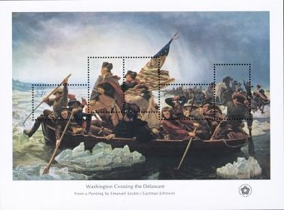 Souvenir Sheet, Washington Crossing the Delaware, by Leutze & E. Johnson, United States of America,  , Art, Flags, Headgear, Horses, Paintings, Uniforms