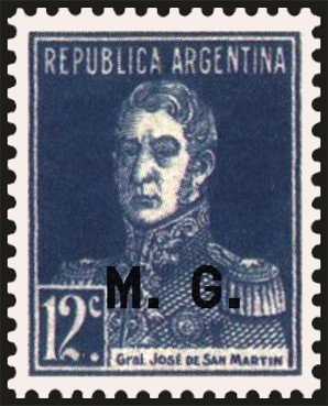 Stamp, San Martin, ovpt. "M.G.", Argentina,  , Famous People, Freedom Fighters, Generals, Heroes, Men, Revolutions