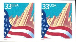 Se-tenant, Flag over City, United States of America,  