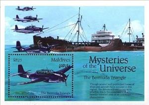 Souvenir Sheet, Bermuda Triangle, Maldives,  , Aircraft, Sailing Ships, Ships