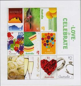 Souvenir Sheet, Minisheet, Australia,  , Flowers, Greetings, Hearts, Jewelery, Love, Roses, Special Occasions, Weddings