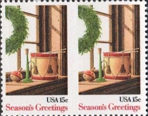 Se-tenant, Wreath and Toys, United States of America,  , Christmas, Musical Instruments, Toys