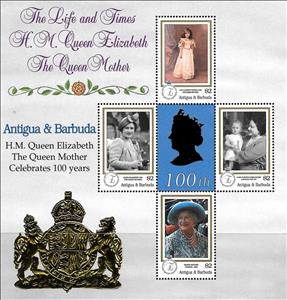 Mini Sheet, Queen Mother, 100th Birthday, Antigua and Barbuda,  