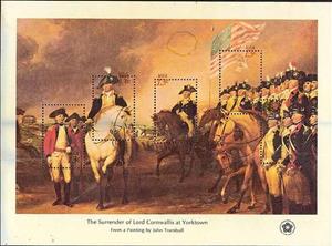 Souvenir Sheet, Surrender of Cornwallis at Yorktown, by John Trumbull, United States of America,  , Art, Flags, Headgear, Horses, Paintings, Uniforms