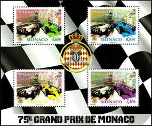 Souvenir Sheet, 75th Anniversary of The Monaco Grand Prix, Monaco,  , Anniversaries and Jubilees, Cars, Carsports, Motor Racing