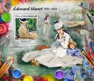 Souvenir Sheet, Édouard Manet (1832–1883), Maldives,  , Painters, Paintings