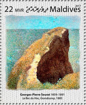 Stamp, "Le Bec du Hoc, Grandcamp" (1885), Maldives,  , Painters, Paintings
