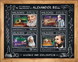 Mini Sheet, 95th memorial anniversary of Alexander Bell, Maldives,  