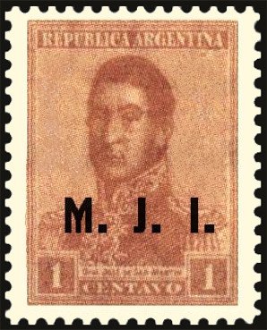 José de San Martín (1778-1850), overprinted M.J.I.