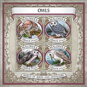 Mini Sheet, Owls, Maldives,  , Animals (Fauna), Birds, Birds of Prey, Owls