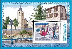Souvenir Sheet, Dance - La Massana, Andorra, French Administration,  , Dance, Folklore
