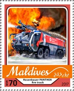 Stamp, Rosenbauer PANTHER fire truck, Maldives,  
