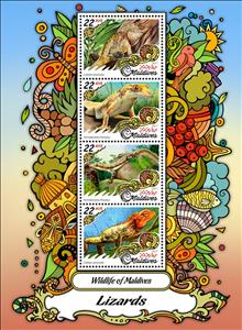 Mini Sheet, Wilflife of Maldives: Lizards, Maldives,  , Animals (Fauna), Lizards, Reptiles