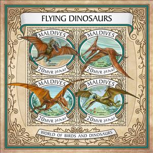 Mini Sheet, Flying Dinosaurs, Maldives,  , Animals (Fauna), Dinosaurs, Prehistorical Animals, Reptiles