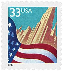Stamp, Flag over City, United States of America,  , Flags
