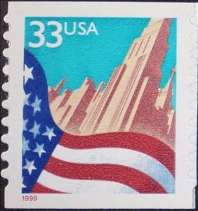 Stamp, Flag over City, United States of America,  , Flags