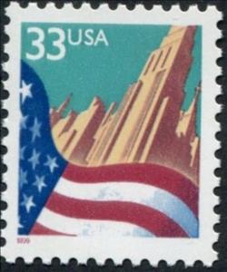 Stamp, Flag over City, United States of America,  
