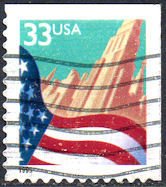 Stamp, Flag over City, United States of America,  