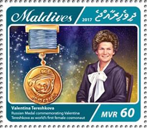 Stamp, Russian Medal: World’s First Female Cosmonaut, Maldives,  , Space Traveling