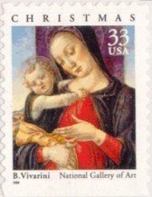 Stamp, Christmas 1999 - Madonna and child by Bartolomeo Vivarini, United States of America,  , Christmas