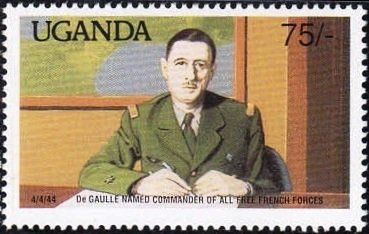 Stamp, DeGaulle named commander of all French forces, Uganda,  , Generals, Second World War