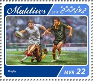 Stamp, Rugby game scene, Maldives,  , Rugby, Sports