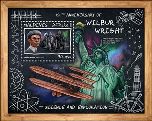 Souvenir Sheet, 150th anniversary of Wilbur Wright, Maldives,  