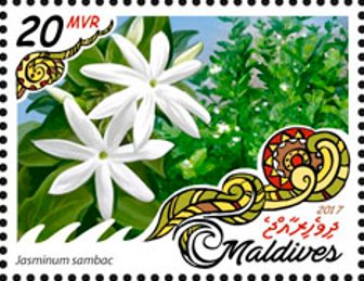 Stamp, Jasminum sambac, Maldives,  