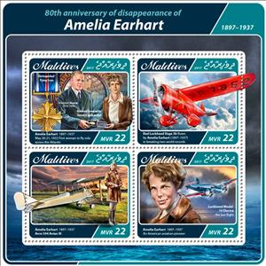 Mini Sheet, 80th anniversary of Amelia Earhart's disappearance, Maldives,  , Aviation