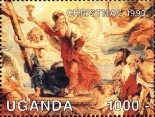 Stamp, The Victory of Eucharistic Truth over heresy, Uganda,  , Christmas, Paintings