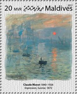 Stamp, "Impession, Sunrise" (1872), Maldives,  , Painters, Paintings