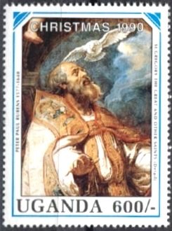 Stamp, St. Gregory the Great and other Saints, Uganda,  , Christmas, Paintings