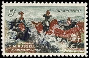 Stamp, Charles M. Russel: "Jerked Down", United States of America,  , Paintings, Art