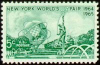 Stamp, Mall with Unisphere and "Rocket Thrower" by Donald De Lue, United States of America,  