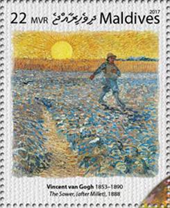 Stamp, "The Sower (after Millet)" (1888), Maldives,  , Painters, Paintings