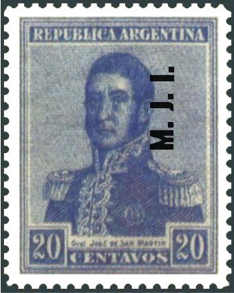 José de San Martín (1778-1850), overprinted M.J.I.