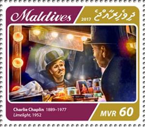 Stamp, Charlie Chaplin in "Limelight", 1952, Maldives,  , Actors
