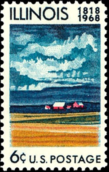 150 Years Illinois Statehood, Farm Buildings and Fields of R