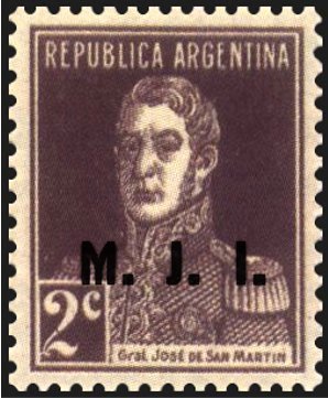 Stamp, José Francisco de San Martín (1778-1850), ovpt. "M.J.I.", Argentina,  , Famous People, Freedom Fighters, Generals, Heroes, Men, Revolutions