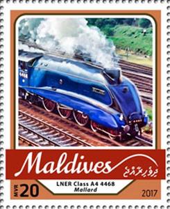 Stamp, LNER Class A4 4468 Mallard, Maldives,  , Locomotives, Railways, Steam Traction