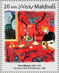 Stamp, "Harmony in Red" (1908), Maldives,  , Painters, Paintings