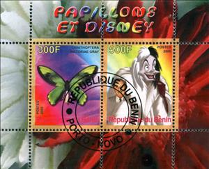 Mini Sheet, Papillons et Disney, Cinderellas,  , Animals (Fauna), Butterflies, Cartoons, Disney, Insects