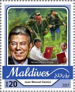 Stamp, Juan Manuel Santos, Nobel Peace Prize, Maldives,  