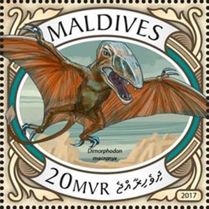 Stamp, Dimorphodon macronyx, Maldives,  , Dinosaurs, Prehistorical Animals