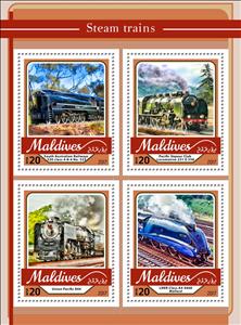 Mini Sheet, Steam trains, Maldives,  , Locomotives, Railways