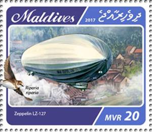 Stamp, Zeppelin LZ-127, Maldives,  , Aviation